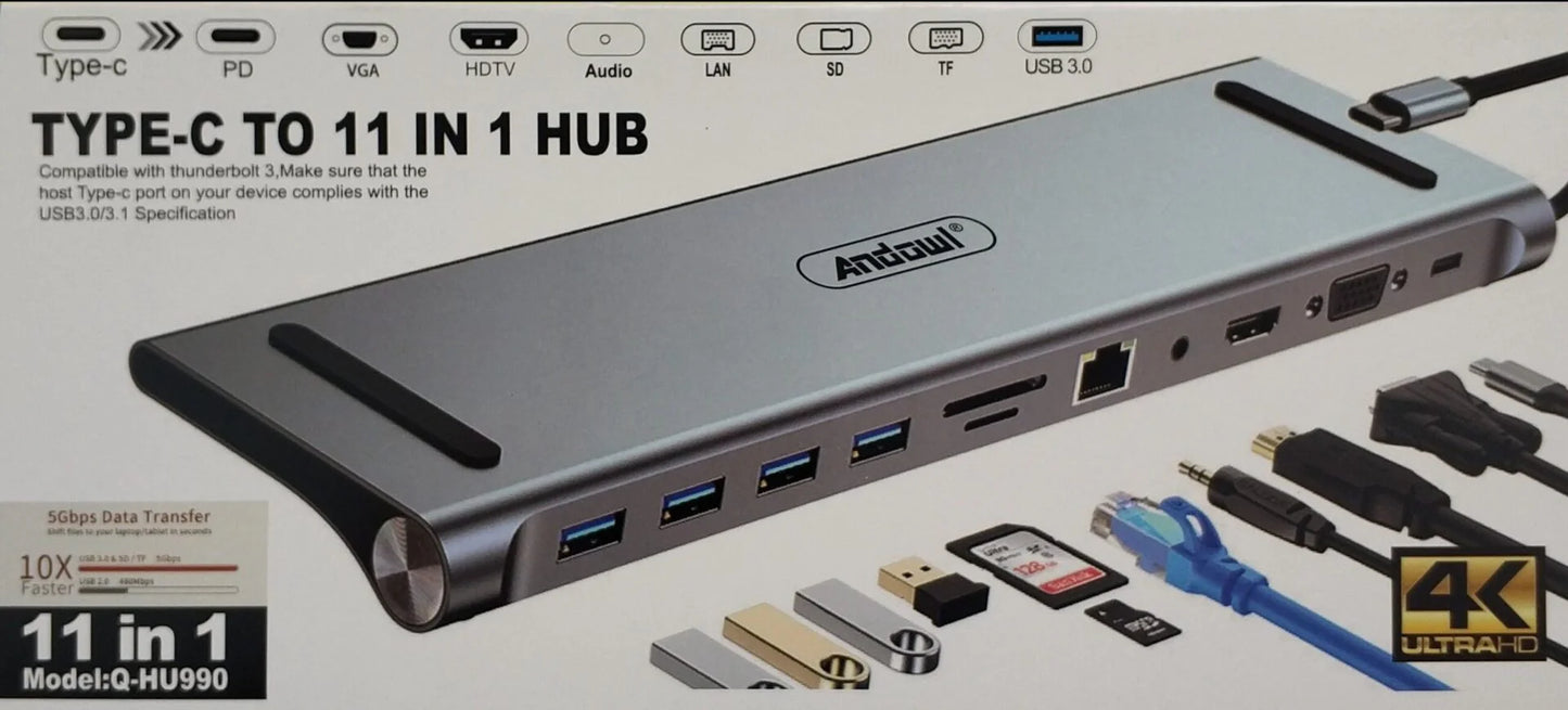 Andowl TYPE-C TO 11 IN 1 HUB Q-HU990