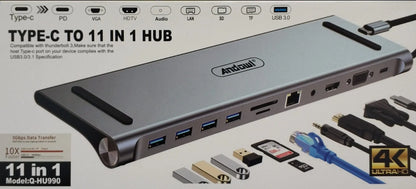 Andowl TYPE-C TO 11 IN 1 HUB Q-HU990