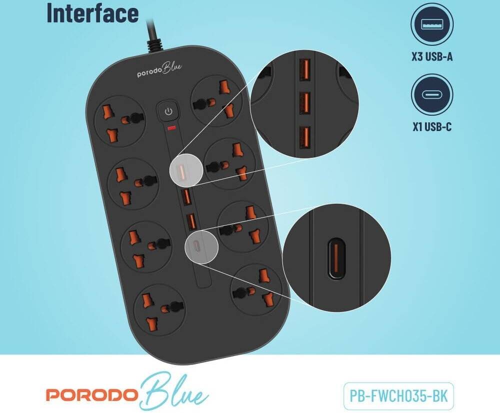 Porodo Blue 8AC FWC035 Socket