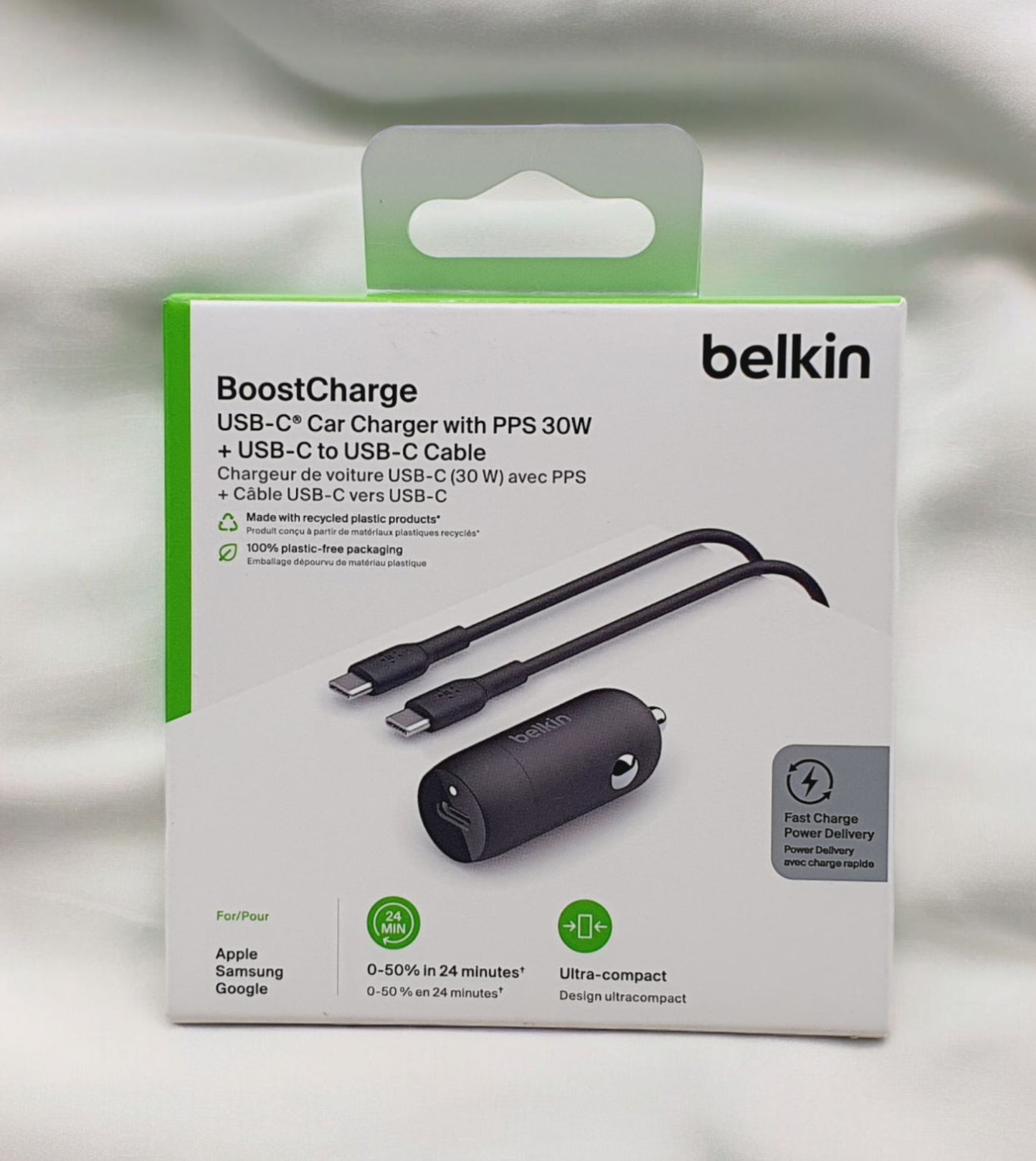 Belkin BoostCharge USB-C Car Charger with PPS 30W + USB-C to USB-C Cable